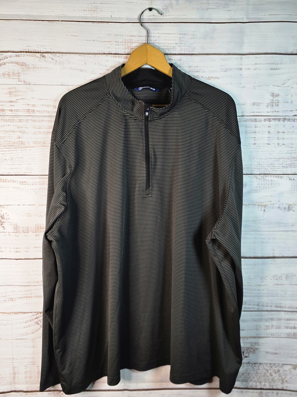 Cutter & Buck Men’s 3XL Black Gray Stripe 1/4 Zip Golf Performance Pullover